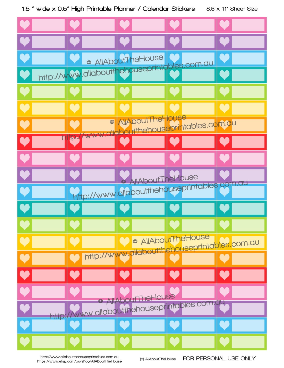 Heart Planner Stickers Printable to Do Reminder Calendar Organize 1.5 ...