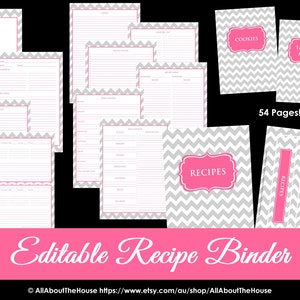 EDITABLE Recipe Binder Printables Recipe Sheet Recipe Card Recipes to Try Template PDF Editable Binder Cover Spine Favorite Recipes Preppy zdjęcie 2