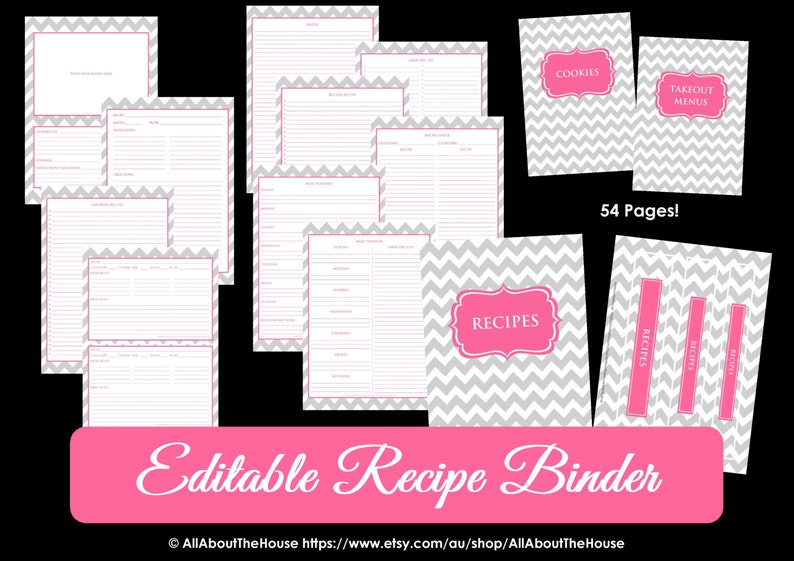 Recipe Binder Printable Recipe Sheet Recipe Card EDITABLE polka dot grey Recipes to Try Template PDF Binder Cover Spine Favorite Recipes image 2