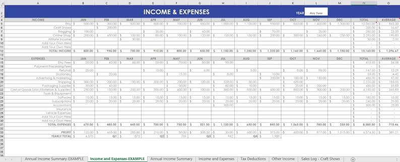 Etsy Seller Spreadsheets, shop management Tool, financial, tax reporting, profit and loss, income, expenses, spreadsheet, excel, google docs image 4