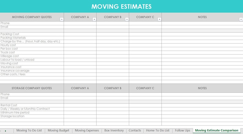 Moving Spreadsheet Planner Checklist Box Labels budget change of address home to do list Printable Organize New Home Door Hanger Template image 5