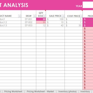 Inventory spreadsheet etsy seller tool shop management supplies materials cost of goods sold wholesale retail pricing worksheet excel PINK image 4