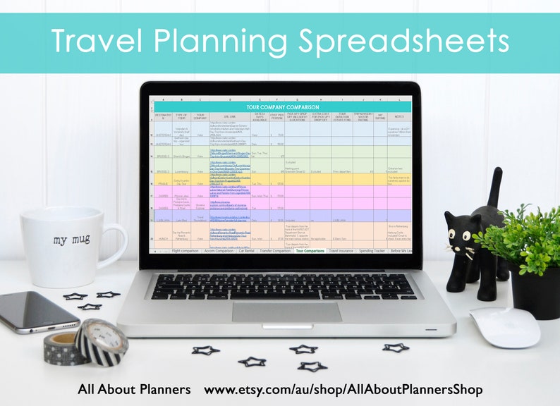 Travel Planning excel spreadsheets itinerary month week budget organizer spending to do list before we leave insurance transfer car rental zdjęcie 3