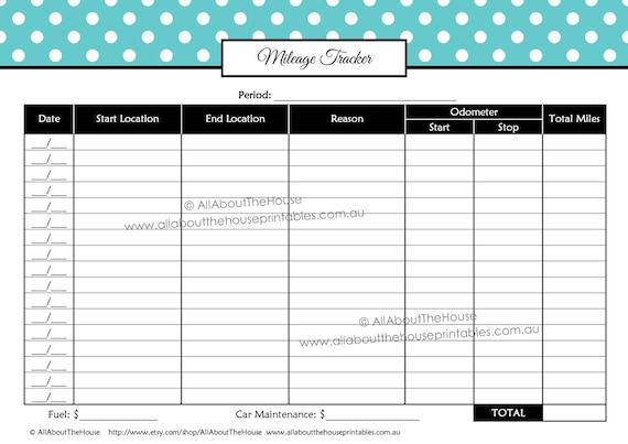 mileage tracker printable direct sales business organizer chevron editable pdf template kilometre tracker instant download aqua polka dot mileage tracker form