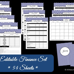 EDITABLE DARK BLUE Budget binder Finance Organisation Printable expenses Household Binder Chevron Printable Instant Download Budget template image 1