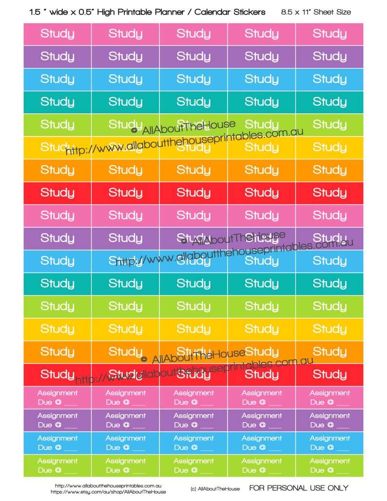 Printable Calendar / Planner Stickers Study School College Organization Rainbow happy planner Plum Paper, Kikki K, filofax ect. Instant DL image 2