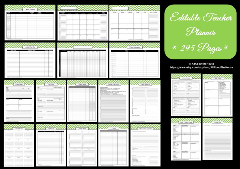 EDITABLE Teacher Planner GREEN Printable School Homeschool Lesson Planner Class Organization 2020 2021 Teaching Homework Calendar Diary pdf image 3