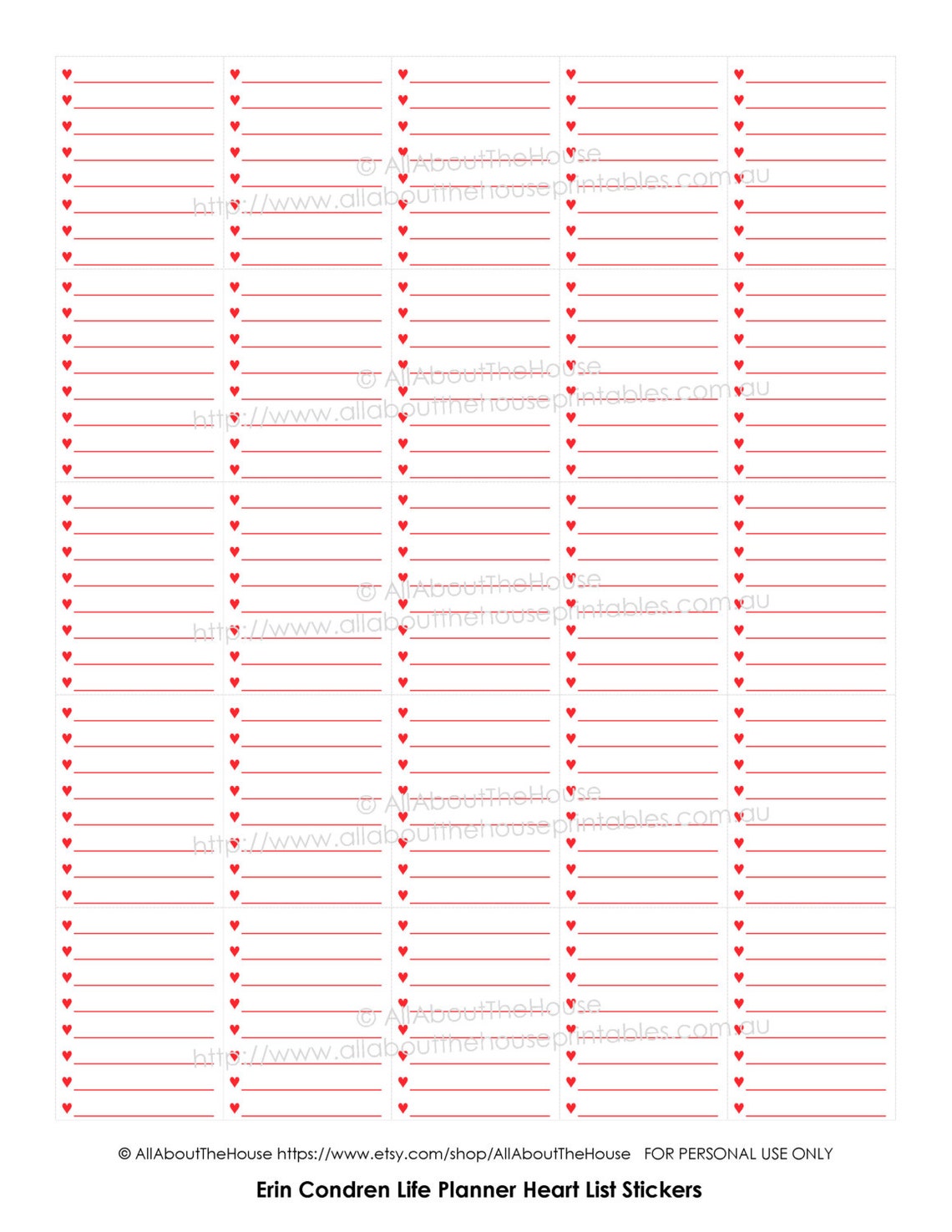 Printable Calendar Planner Stickers Heart List Full Box for Erin ...