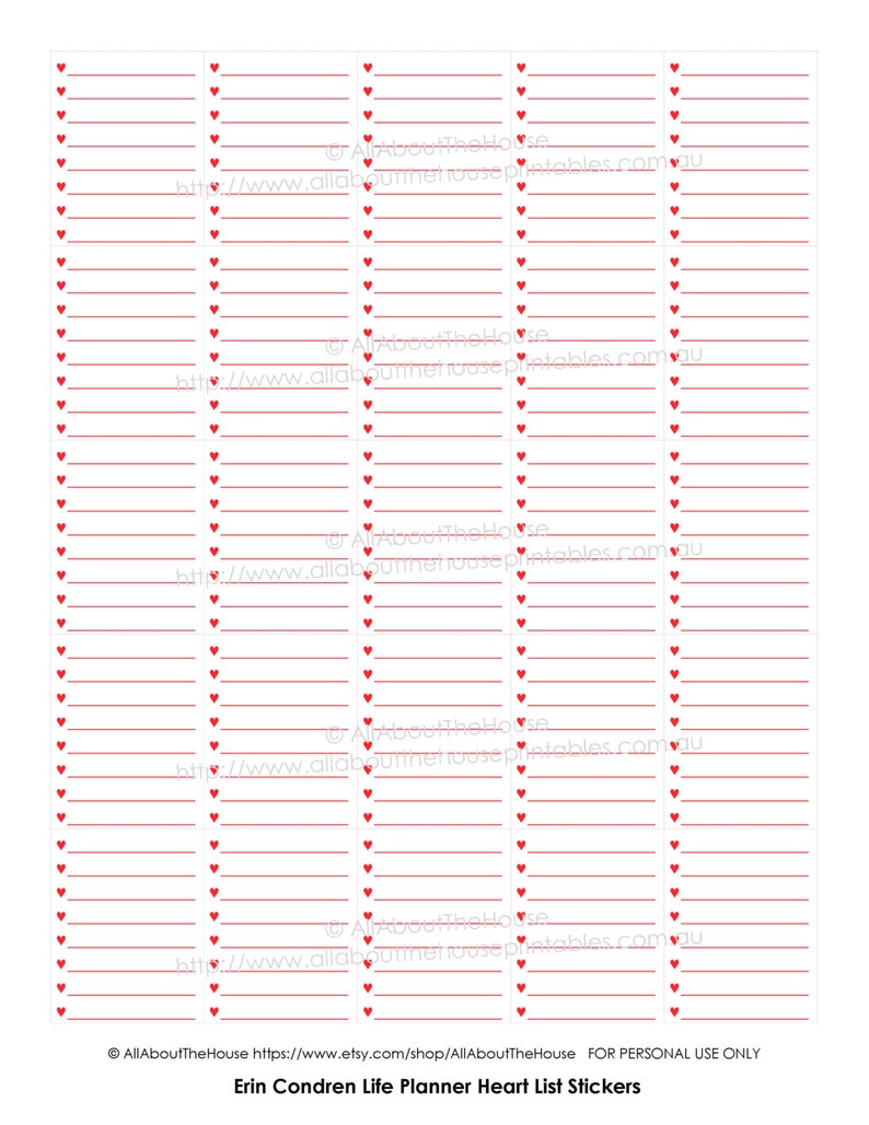 Printable Calendar Planner Stickers Heart List Full Box for Erin ...