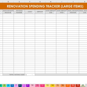 Home renovation budget spreadsheet organizer wish list contacts paint color tracker quotes excel google sheet diy building remodel tracker image 6