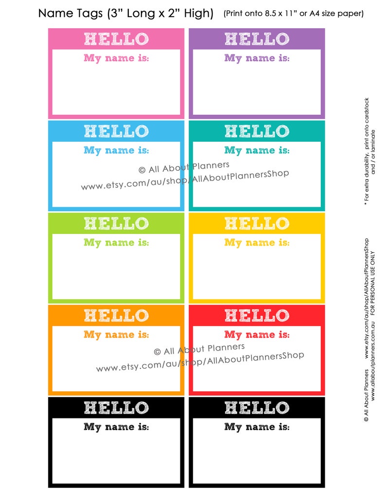 Hello My Name is Labels Classroom Resource Printables Organization