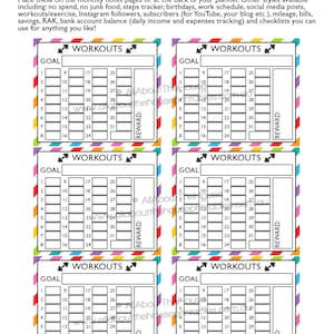 Workout planner stickers notes page Printable exercise health fitness made for Erin Condren ECLP Rainbow monthly tracker happy plum NPTS7 image 2