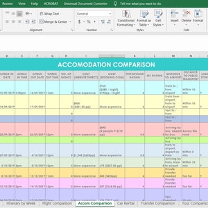 Travel Planning excel spreadsheets itinerary month week budget organizer spending to do list before we leave insurance transfer car rental afbeelding 4