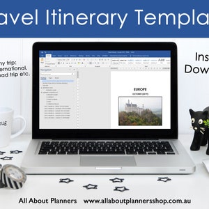 Travel Itinerary Planning organizer microsoft word template multi-destination countries trip city planner month week fully editable custom image 1