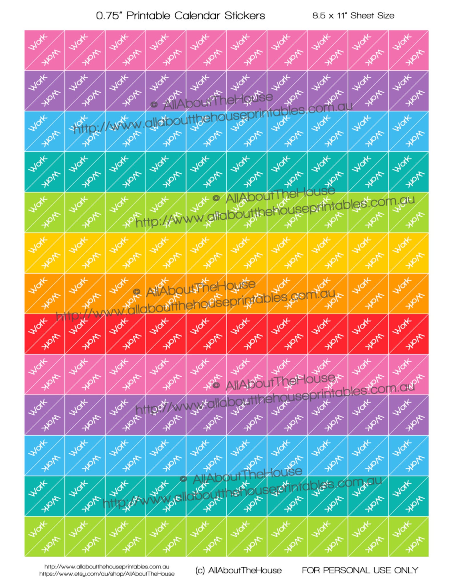 Work Planner Stickers Printable Calendar Corner Shift Schedule Etsy