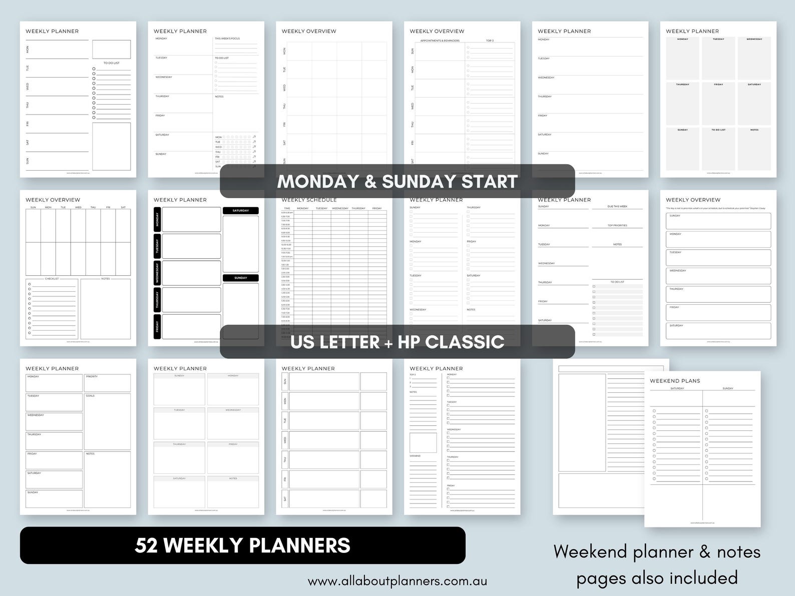 Undated Week Weekly Planner Printable Undated Week on 1 Page Layout Monday Sunday ...