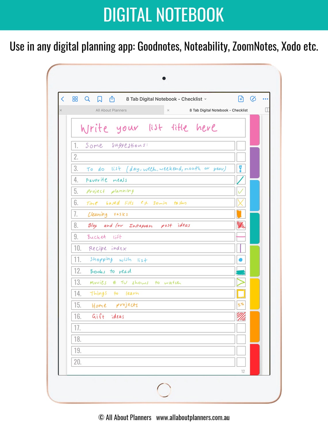 Goodnotes Checklist Notebook Journal to Do List 8 Subject Tabs Etsy Goodnotes Checklist Notebook Journal to Do List 8 Subject Tabs Etsy