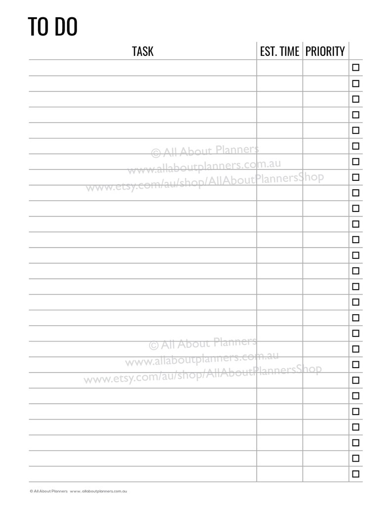 Checklist printable planner insert refill to do shopping grocery task organizer agenda US letter size can resize to a4 a5 personal size half image 4