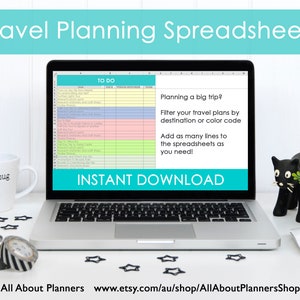 Travel Planning excel spreadsheets itinerary month week budget organizer spending to do list before we leave insurance transfer car rental afbeelding 8