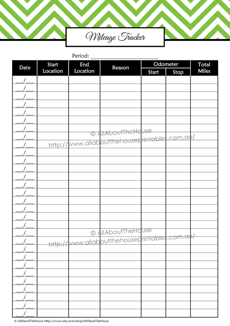 Mileage Log Tracker Business printable direct sales organizer chevron editable pdf template kilometre tracker 7 colours instant download image 5