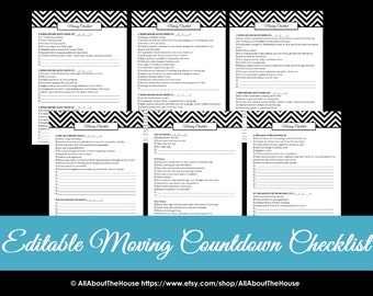Moving Checklist Planner Printable pre filled countdown by month and by week moving box label template by room plan organize Fillable PDF