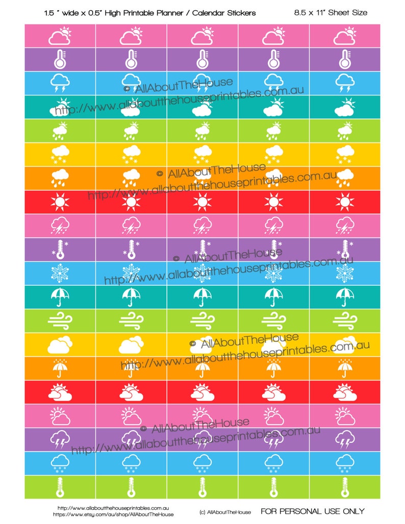 Weather Planner Stickers Printable 1.5w x 0.5h image 1