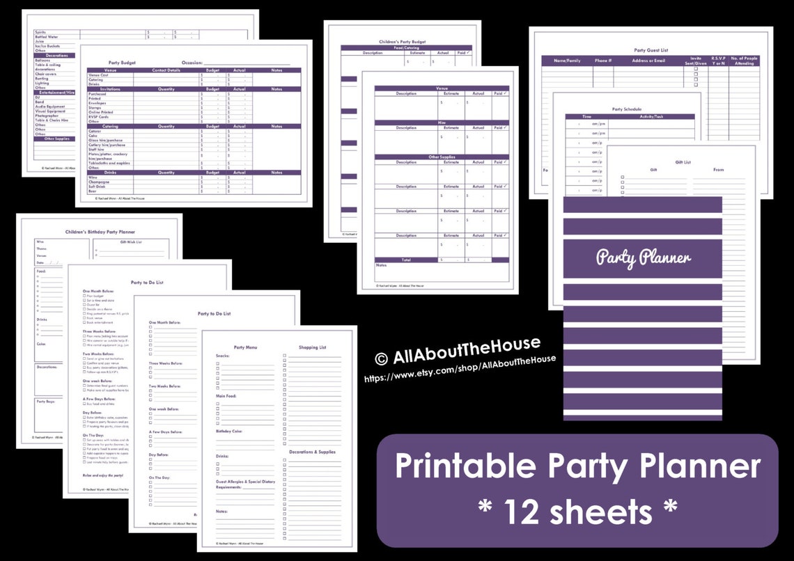Printable Party Planner, Birthday Party, Anniversary, Event Planner ...