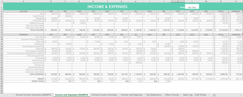 Etsy Seller Spreadsheets, shop management Tool, financial, tax reporting, profit and loss, income, expenses, spreadsheet, excel, google docs image 5