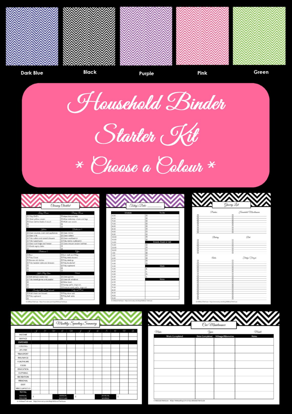 PINK Household Binder Printables - Home Binder - Starter Planner -pdf ...