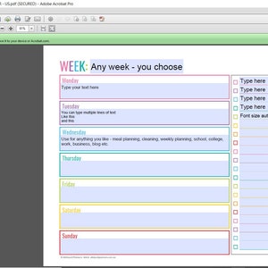 Weekly planner printable 1 page landscape spread insert editable refill to do checklist rainbow US letter size resize a5 half junior image 6