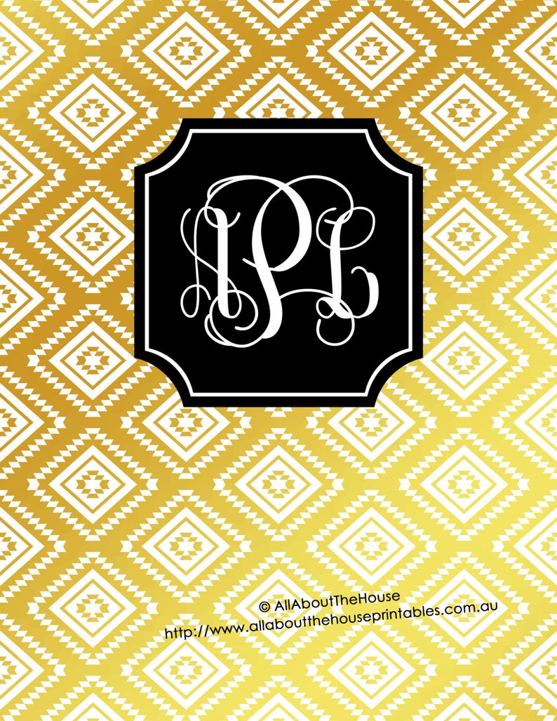 Gold Monogram Binder Cover and Black planer cover spine Etsy