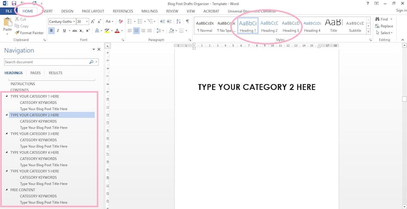 Blog post organizer template microsoft word color coded checklist printable planner editorial calendar DIY INSTANT Download editable custom image 3