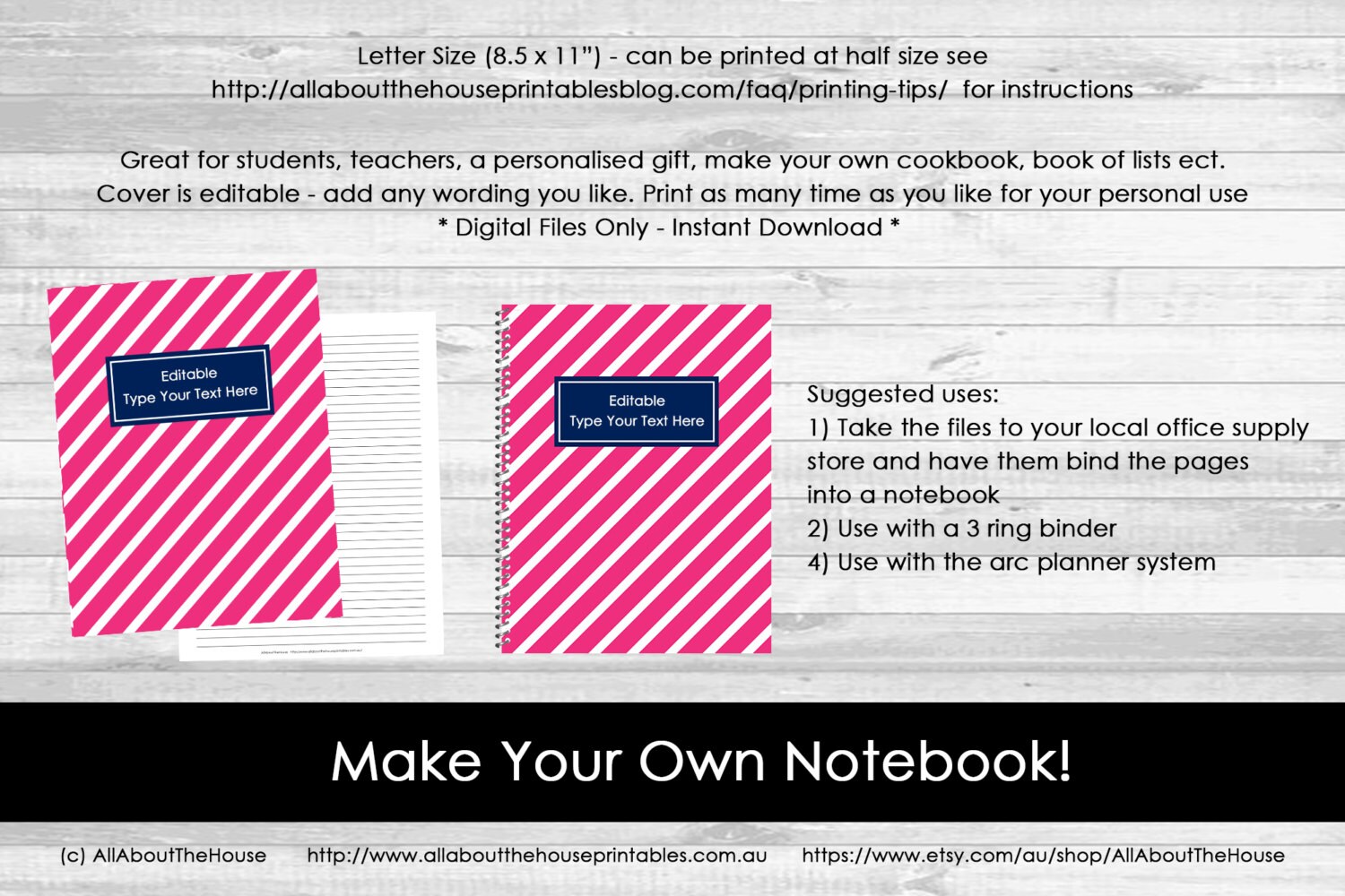 Editable Printable Monogram Binder Cover and Spine Chevron | Etsy