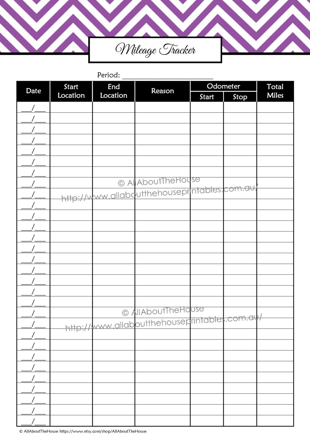 mileage log tracker business printable direct sales organizer etsy