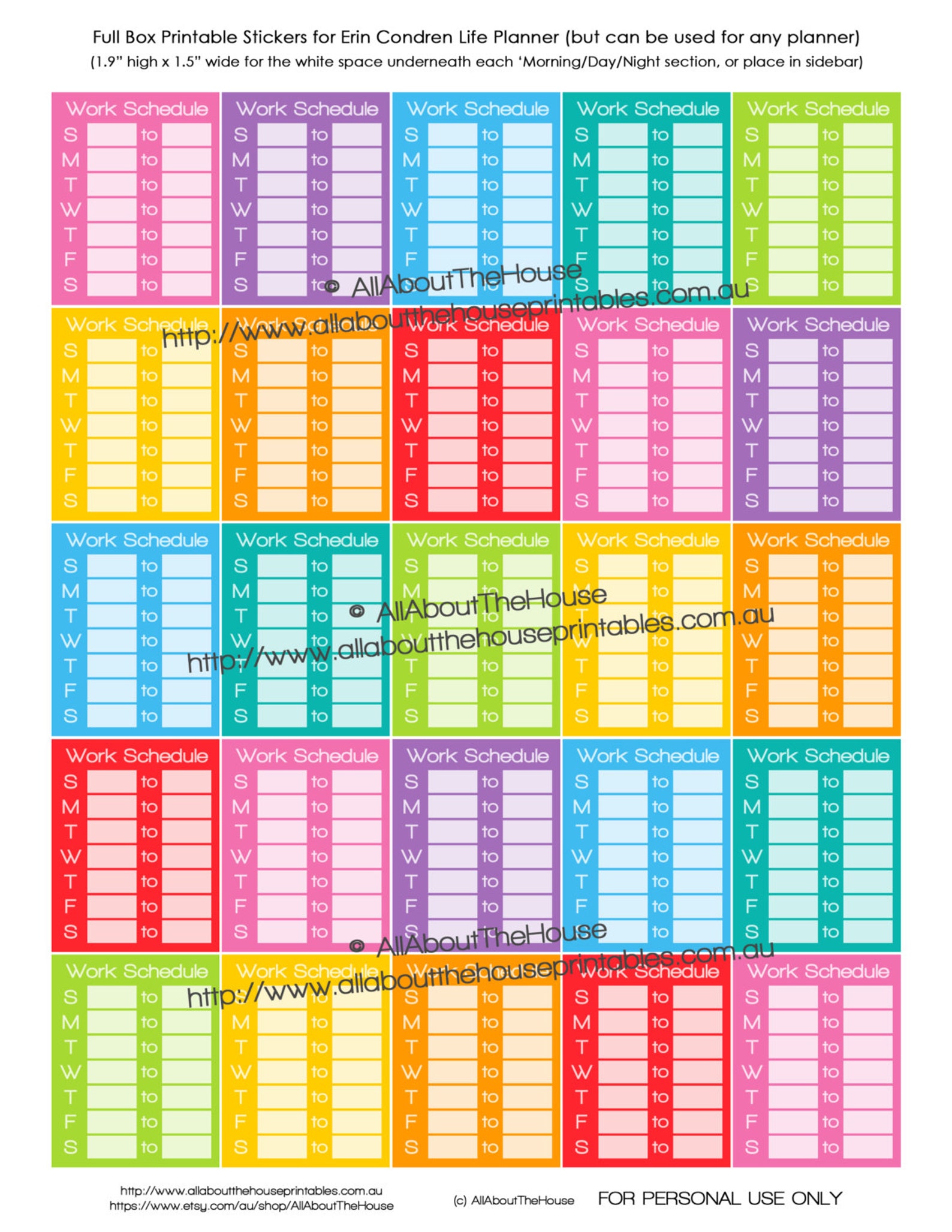 Work Planner Stickers Printable Made for Erin Condren Full Box Rainbow ...