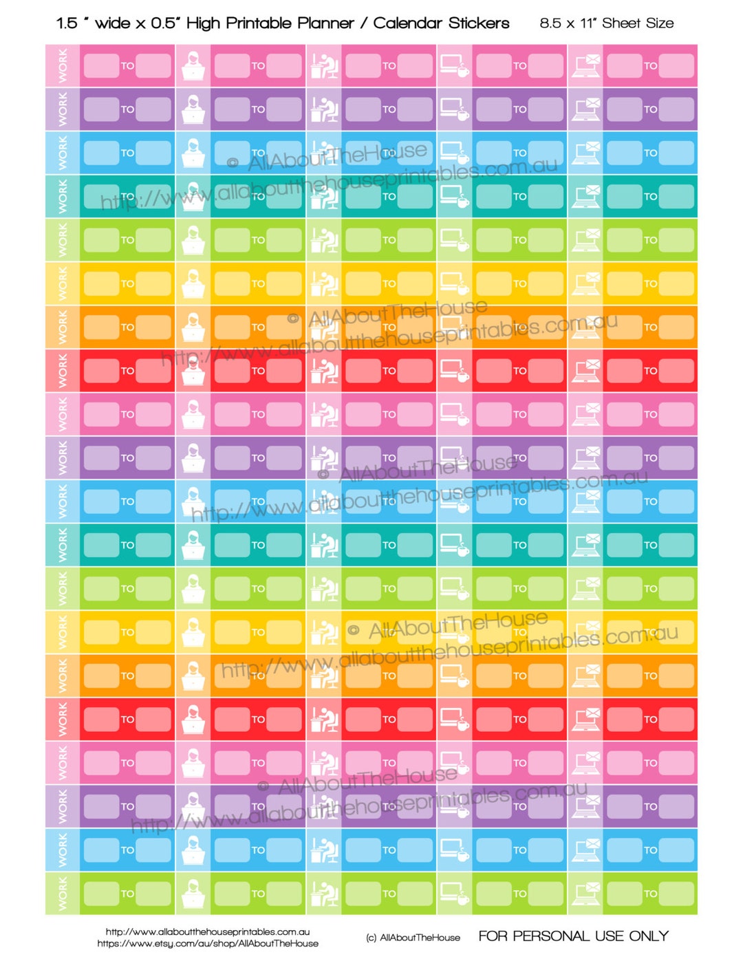Work Planner Stickers Schedule Printable Quarter Box Size Plum Paper ...