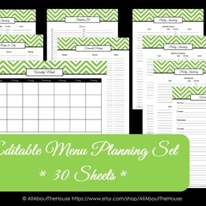 GREEN EDITABLE Menu Planner Printables Meal Planning Organisation Household Binder Chevron Planner Printables pdf INSTANT Dl image 3