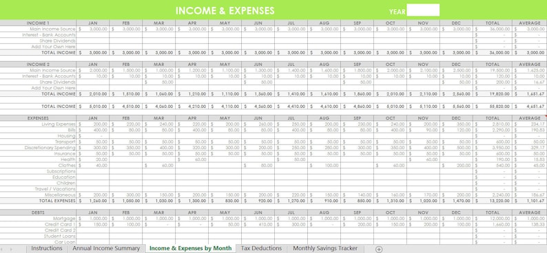 Personal budgeting excel spreadsheets income expenses tracking image 1
