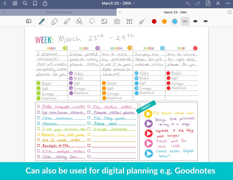 Weekly planner printable 1 page landscape spread insert editable refill to do checklist rainbow US letter size resize a5 half junior image 8