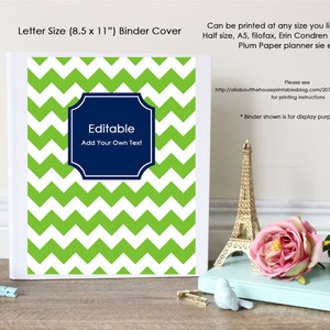 Editable Printable Binder Cover and spine chevron letter size Monogram Binder Cover DIY Notebook Stationery Preppy Back to School navy green