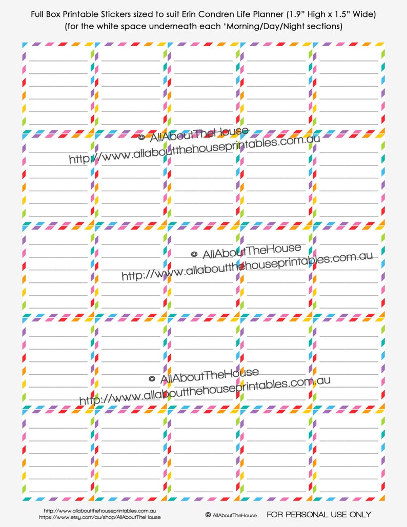 Erin Condren Planner Stickers Printable Full Box Rainbow Decorate Lined & Unlined Can also use with Plum Paper or any other planner image 2