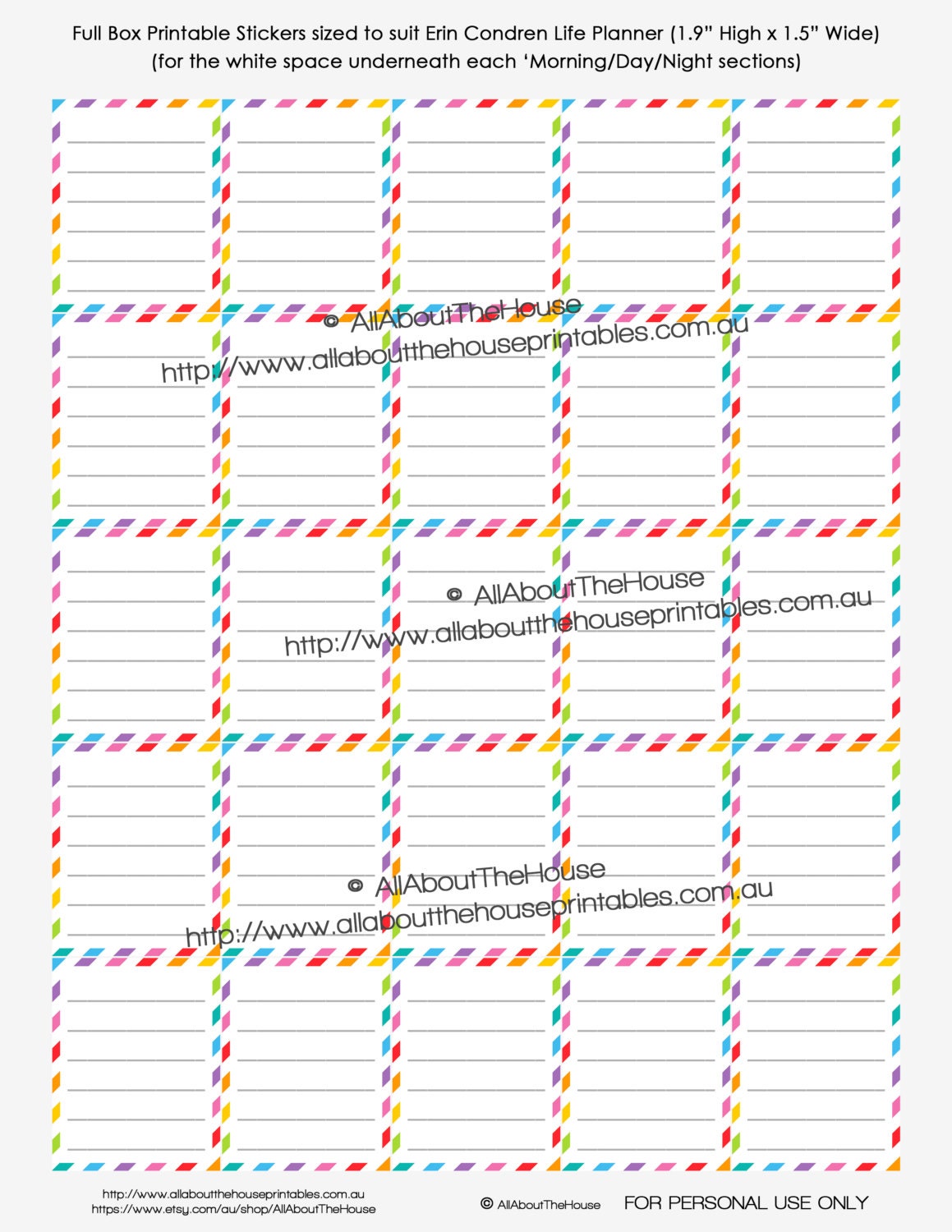 Erin Condren Planner Stickers Printable Full Box Rainbow | Etsy