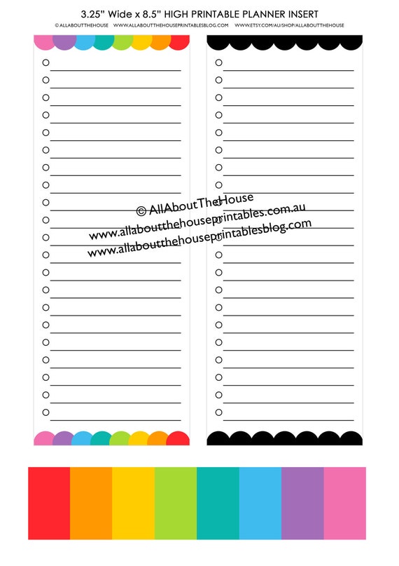 Printable Planner Insert Grocery List To Do Checklist Dashboard Rainbow 