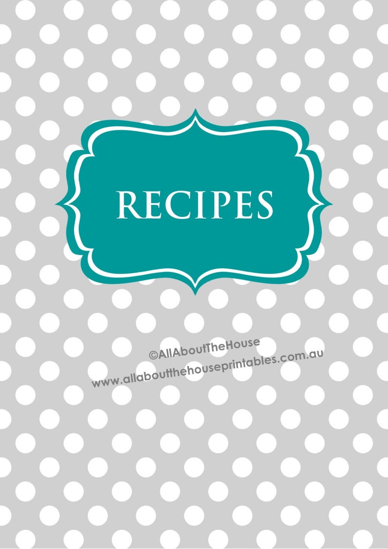 Recipe Binder Printable Recipe Sheet Recipe Card EDITABLE polka dot grey Recipes to Try Template PDF Binder Cover Spine Favorite Recipes image 1