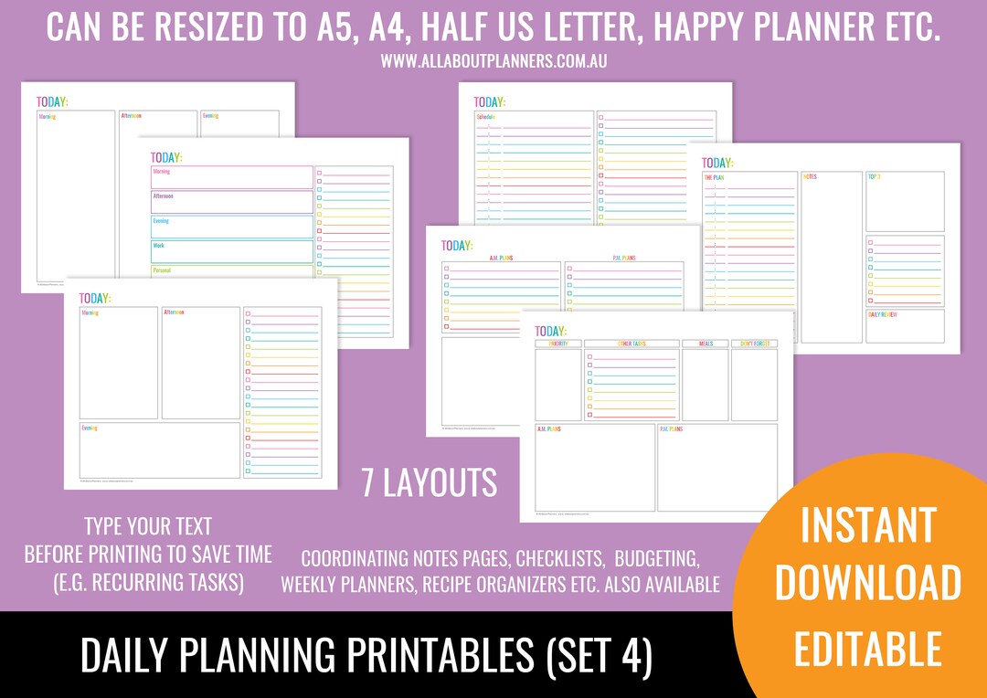 Daily Planner Printable Editable Pdf Day to a Page Landscape US Letter ...
