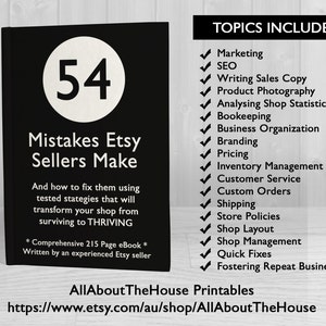 Etsy Business Ebook 54 Mistakes etsy sellers make entrepreneur, etsypreneur, success, ultimate guide, printable, Business tool, Online Store image 2