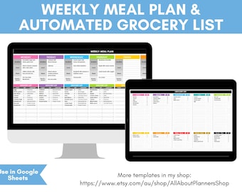 Automated Grocery List for Google Sheets food meal planning cooking recipe tool quick simple easy to use color coded pre-filled spreadsheet