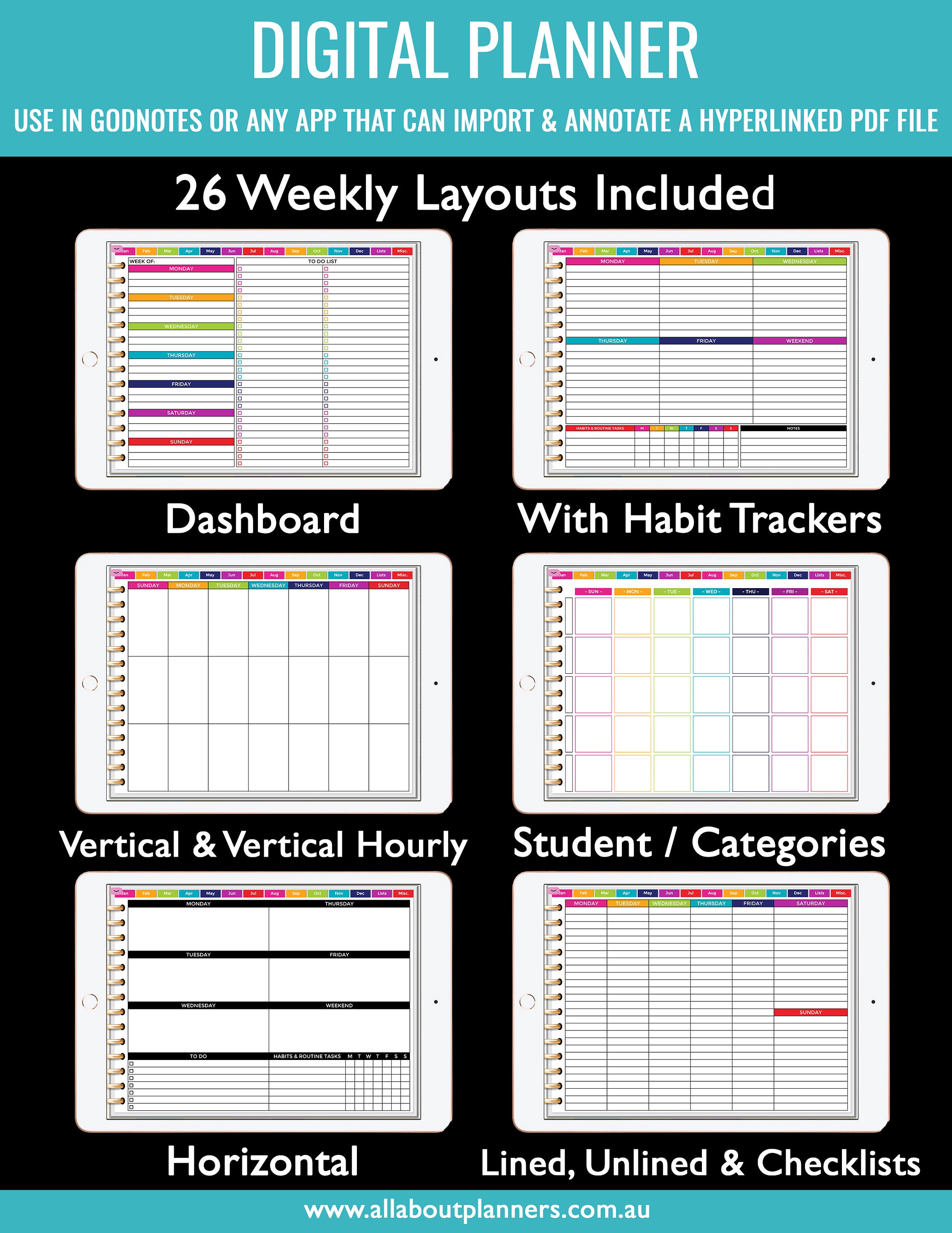 Digital Planner Undated for Goodnotes Noteability or Other App Monthly ...
