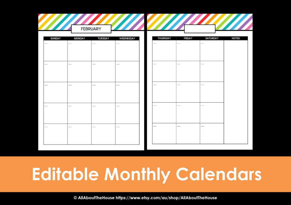 Printable Calendar 2 Page Monthly Calendar Printable Rainbow - Etsy