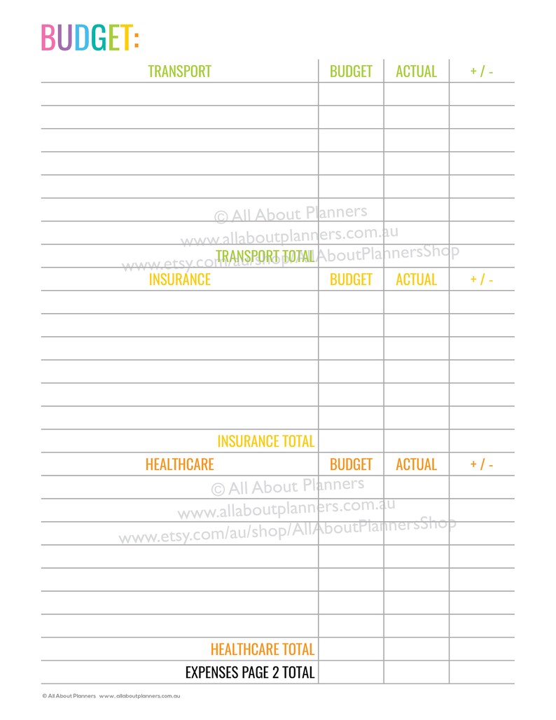 Budget Printable Editable Insert Template Planner Refill Etsy